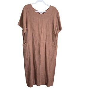 BeBa Vintage Camel Linen Lagonlook Sheath Maxi Dress Size M